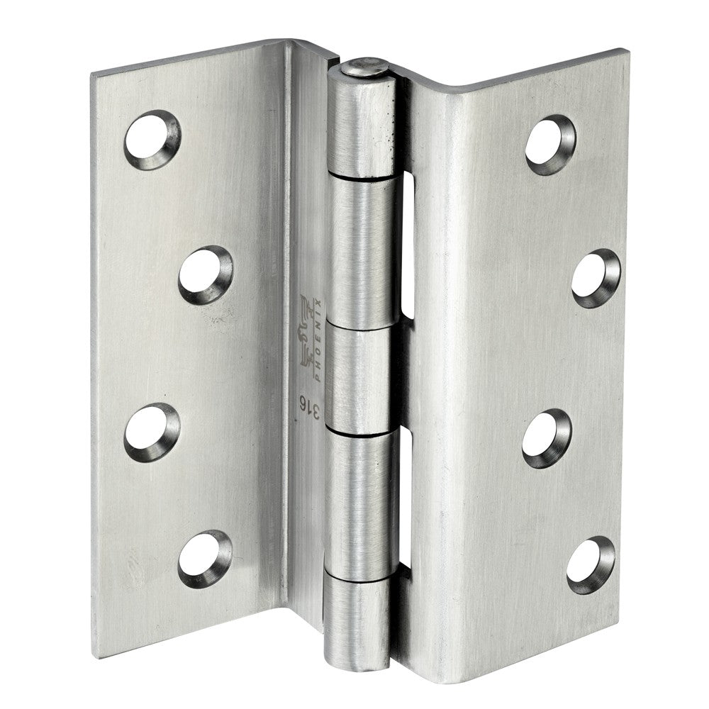 Stormproof Cranked Hinge - Stainless Steel 316 - Satin Polished - Staggered Holes - 102 x 73 x 2.5mm