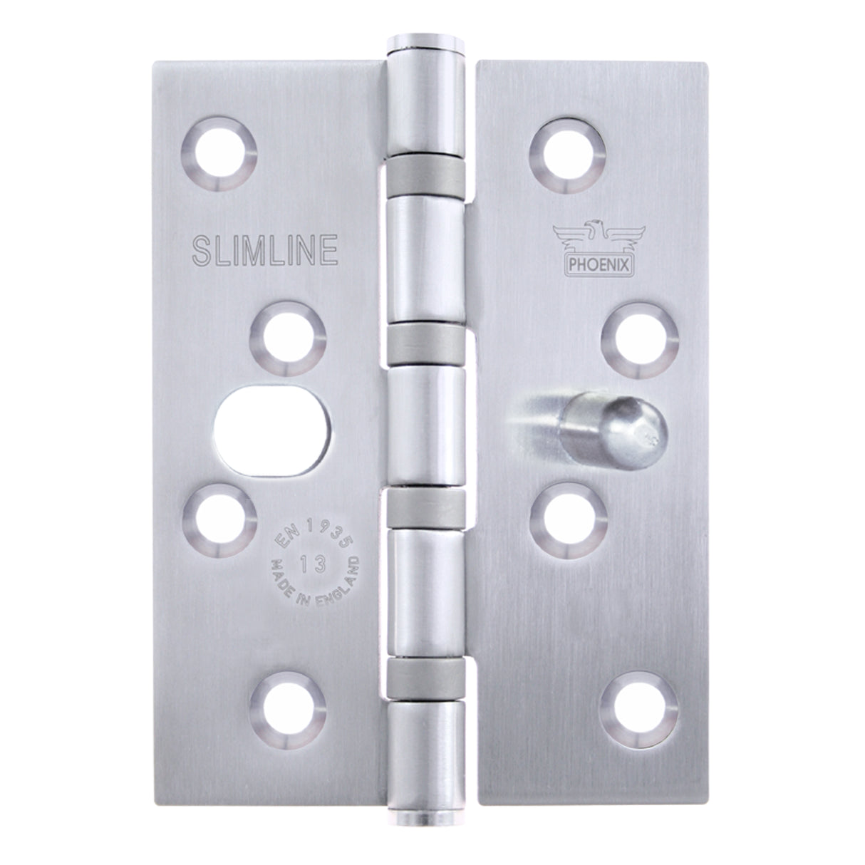 7530 Slimline Dog Bolt Hinge - Staggered Hole - Stainless Steel - Satin Polished 102 x 76 x 2.5mm