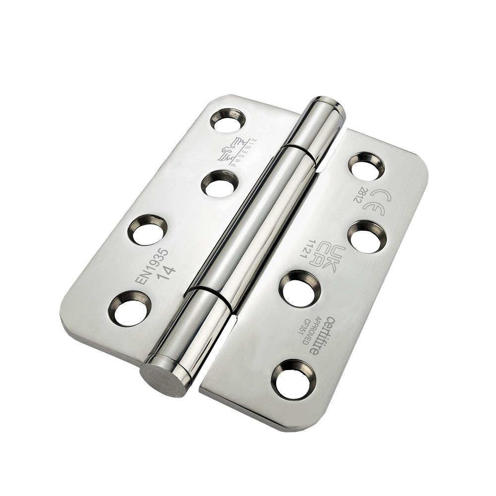 7730 Concealed Bearing Hinge Stainless Steel - Radius Corner - Staggered Hole - Bright Polished 102 x 76 x 3mm
