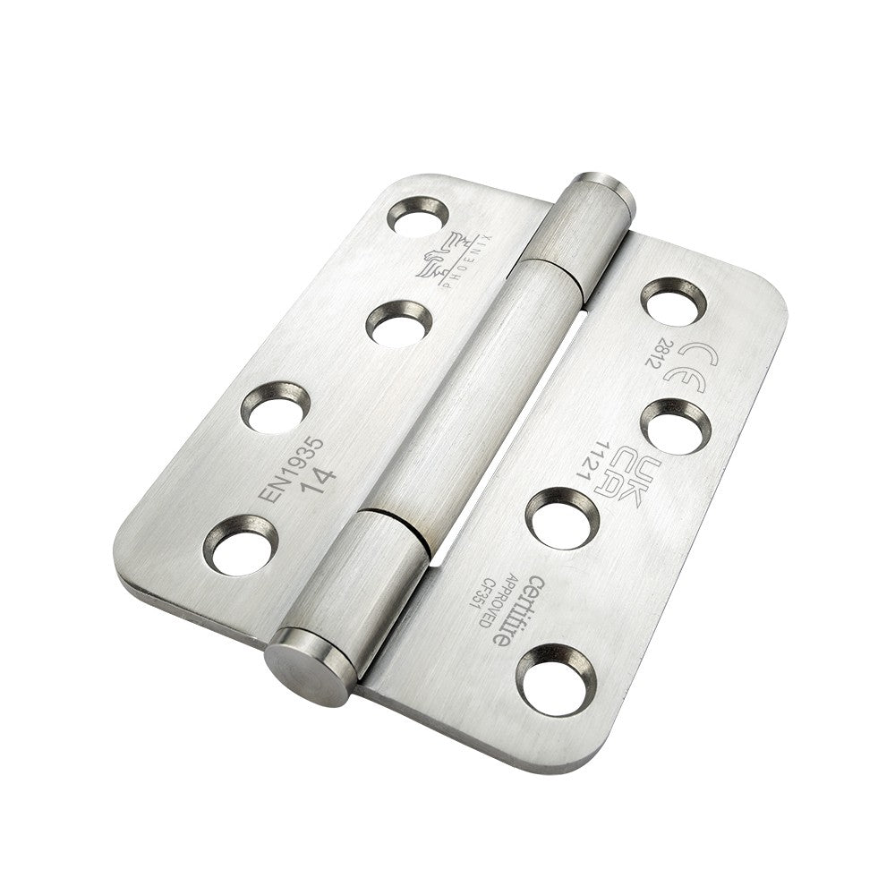 7730 Concealed Bearing Hinge Stainless Steel - Radius Corner - Staggered Hole - Satin Polished 102 x 76 x 3mm