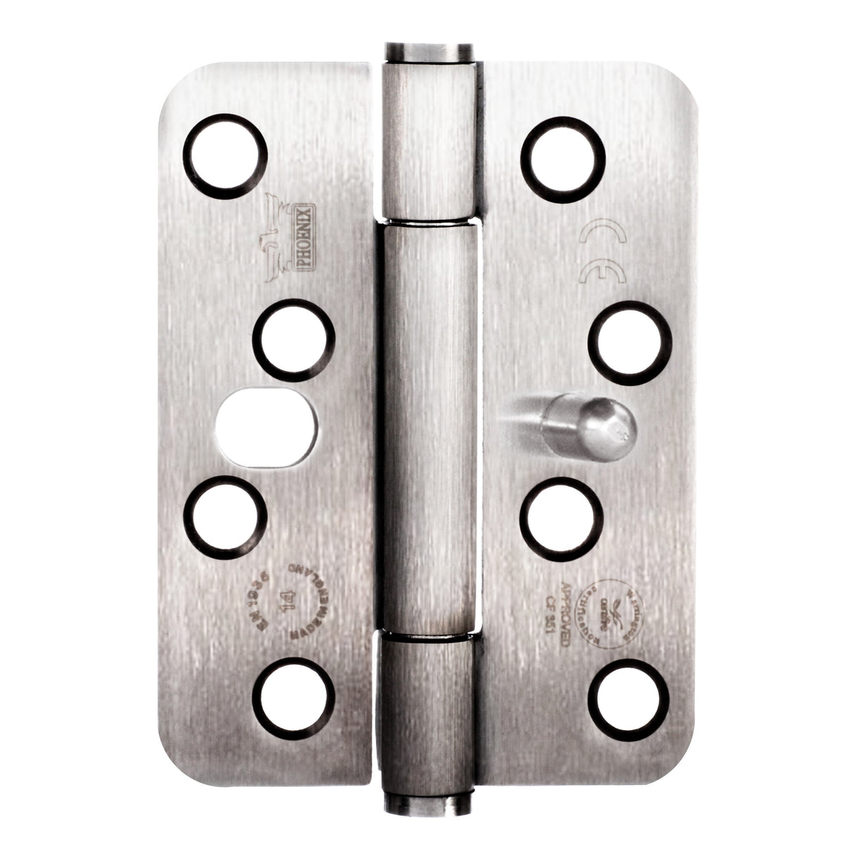 7730 Concealed Bearing Dog Bolt Hinge - Stainless Steel - Radius Corner - Satin Polished 102 x 76 x 3mm