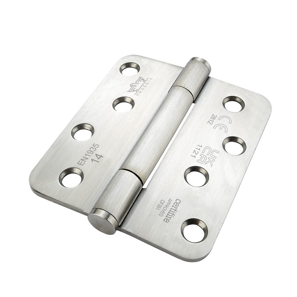 7735 Concealed Bearing Hinge Stainless Steel 316 - Radius Corner - Staggered Hole - Satin Polished 102 x 89 x 3mm