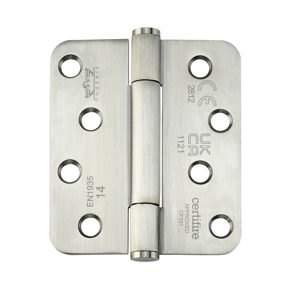 7735 Concealed Bearing Hinge Stainless Steel - Radius Corner - Staggered Hole - Satin Polished 102 x 89 x 3mm