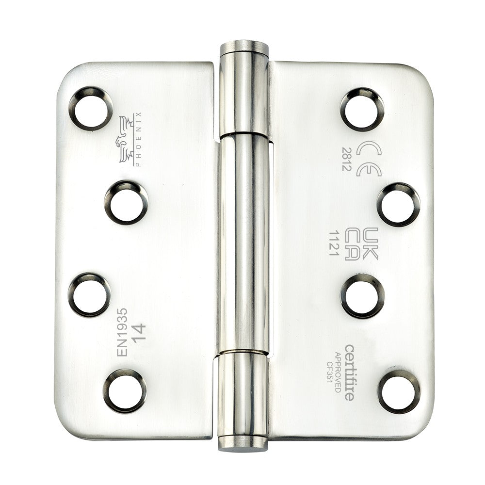 7740 Concealed Bearing Hinge Stainless Steel - Radius Corner - Staggered Hole - Bright Polished 102 x 102 x 3mm