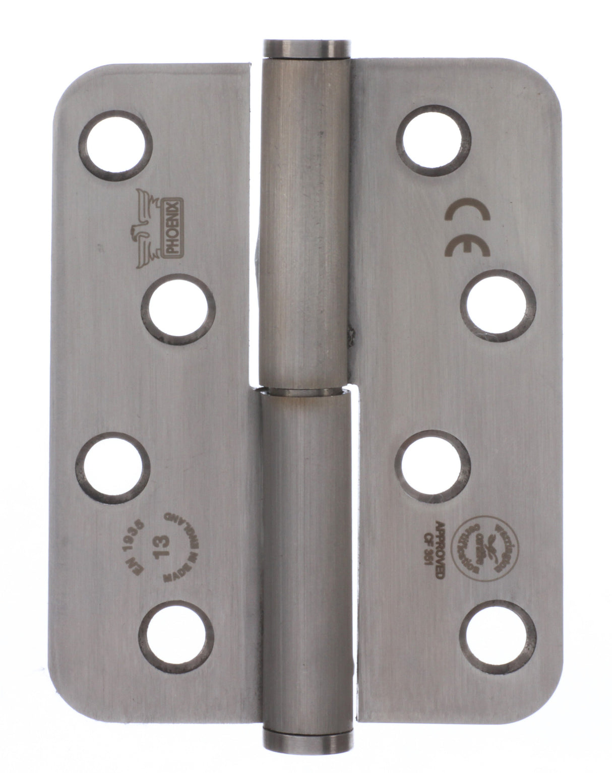 7755 Concealed Bearing Lift Off Hinge - Radius Corner - Staggered Hole - Clockwise Close - Stainless Steel - Satin Polished 102 x 76 x 3mm