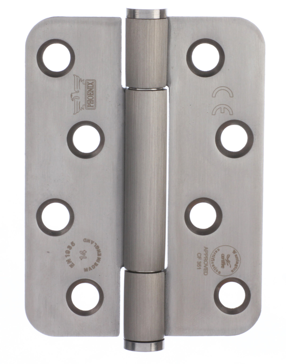 7756 Concealed Bearing Lift Off Hinge - Radius Corner - Staggered Hole - Anti-Clockwise Close - Stainless Steel - Satin Polished 102 x 76 x 3mm