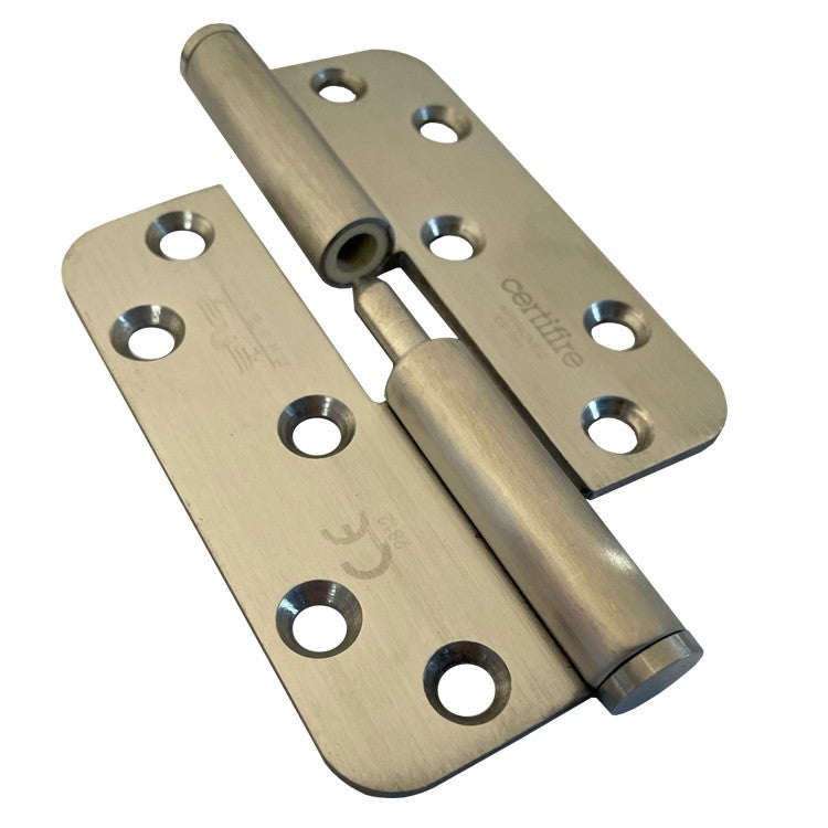 7756 Concealed Bearing Lift Off Hinge - Radius Corner - W 5-Hole Pattern - Anti-Clockwise Close - Stainless Steel - Satin Polished 102 x 76 x 3mm