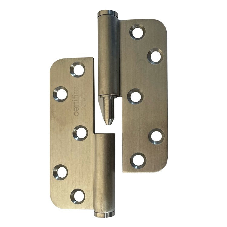 7756 Concealed Bearing Lift Off Hinge - Radius Corner - W 5-Hole Pattern - Anti-Clockwise Close - Stainless Steel - Satin Polished 102 x 76 x 3mm