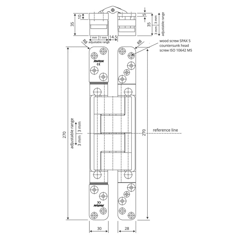Pivota DX300 3D Fully Concealed Adjustable Hinge - Mild Steel - Satin Nickel Finish
