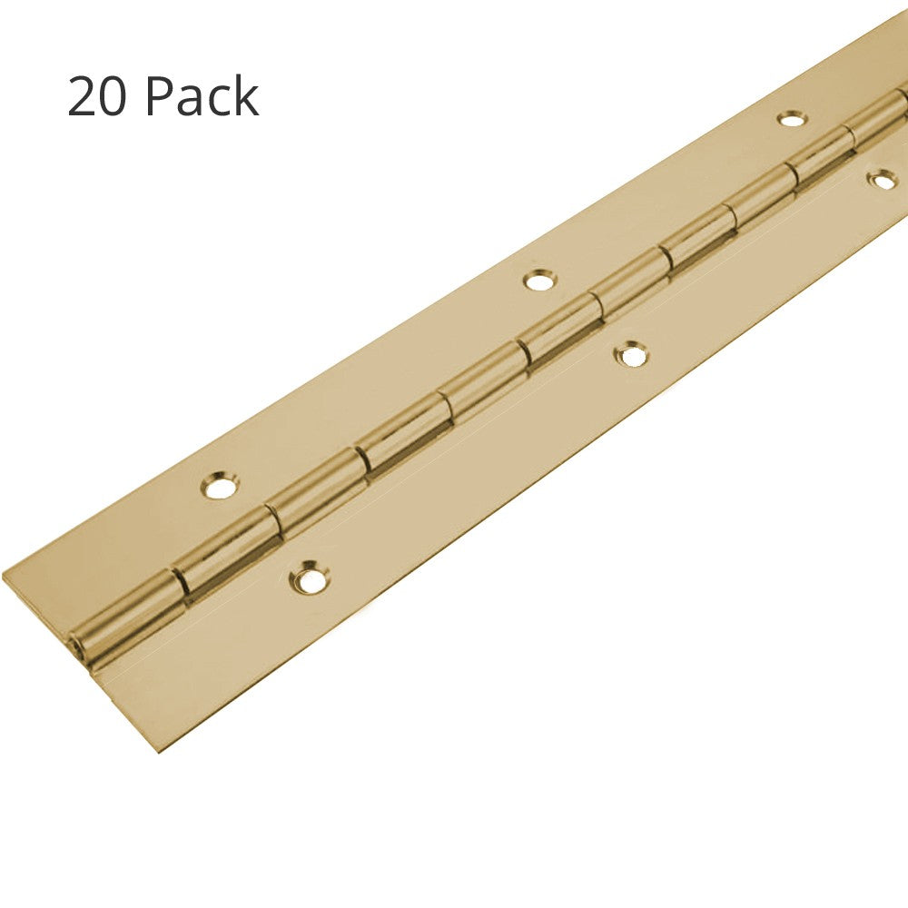 20 Pack - 0740 Light Duty Piano Hinge - Mild Steel - Pre-plated brass - In-line Holes - 600 x 40 x 0.7 x 1.7mm Pin