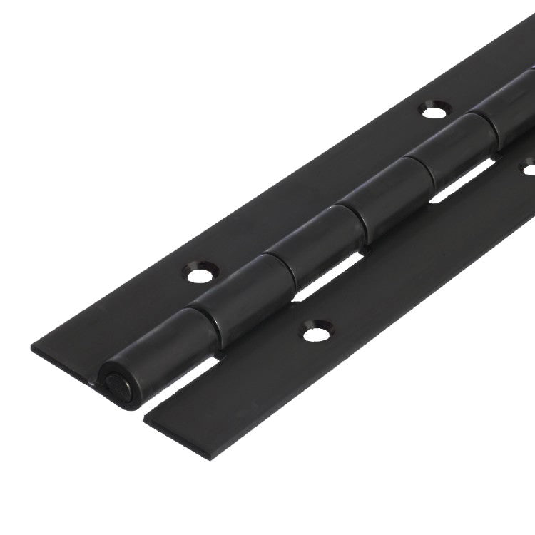 Heavy-duty stainless steel hinge in black finish with in-line holes