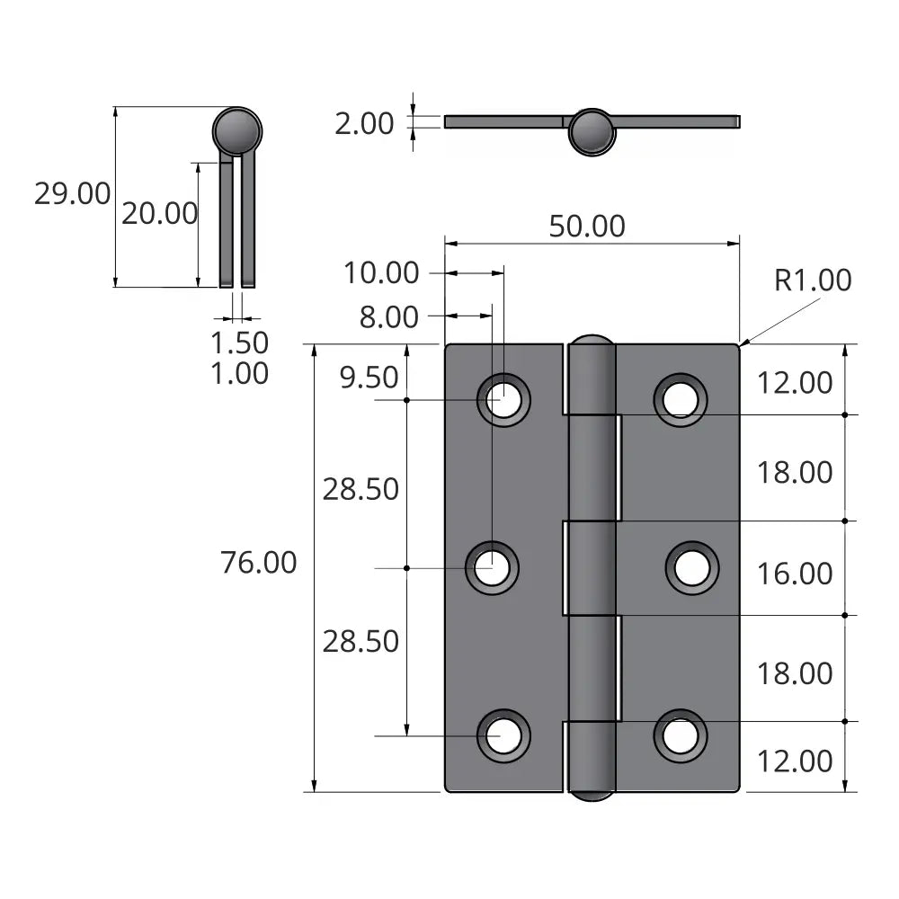 7040 Plain Knuckle Butt Hinge - Stainless Steel - Bright Polished 76 x 51 x 2mm