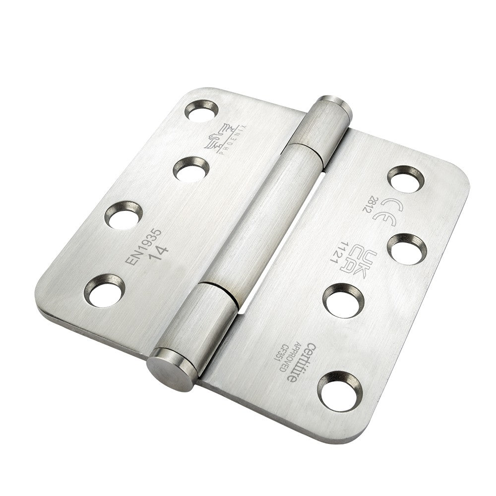 7740 Concealed Bearing Hinge Stainless Steel 316 - Radius Corner - Staggered Hole - Satin Polished 102 x 102 x 3mm